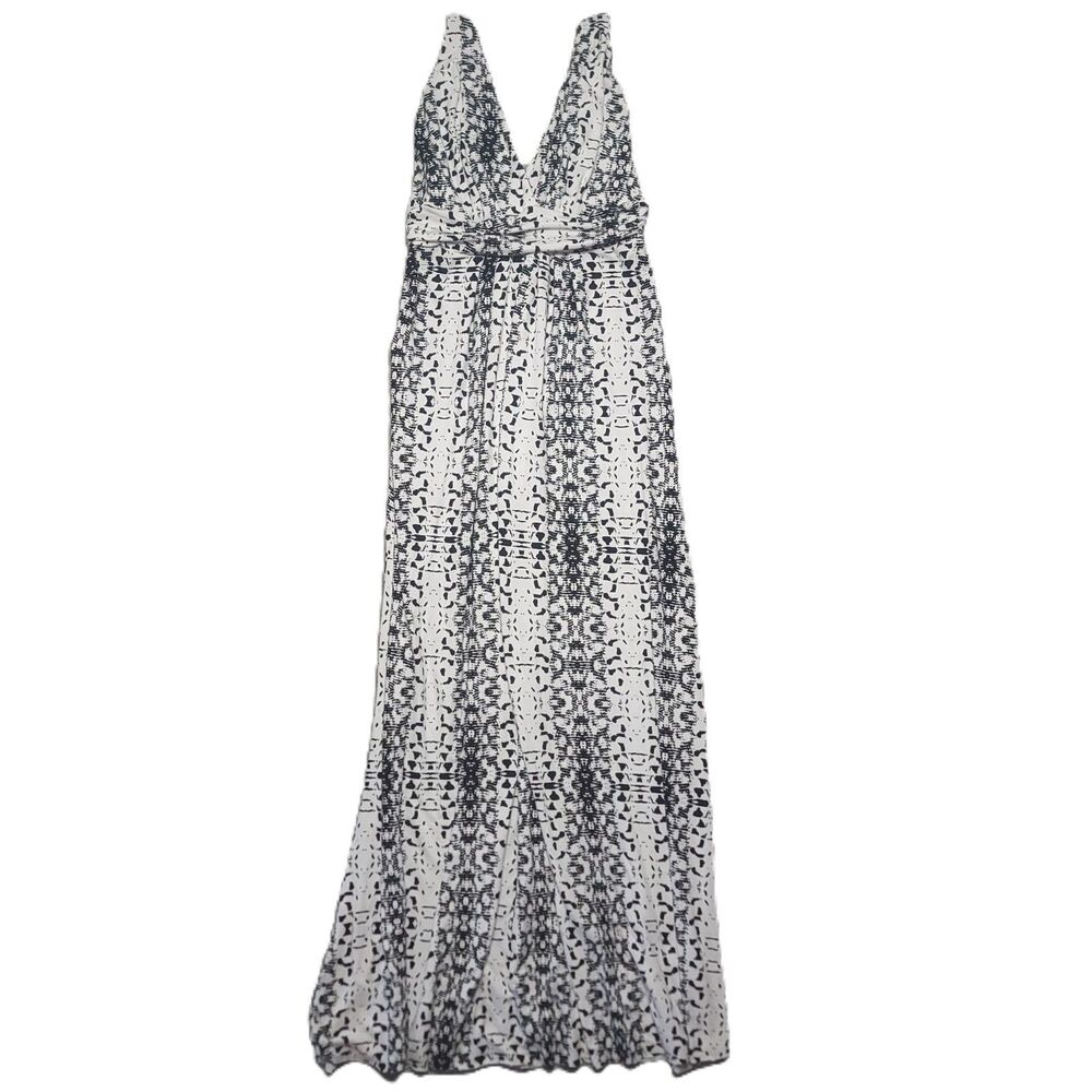Tart Sleeveless Maxi Dress Womens Size S Stretch V Neck White Black Abstract